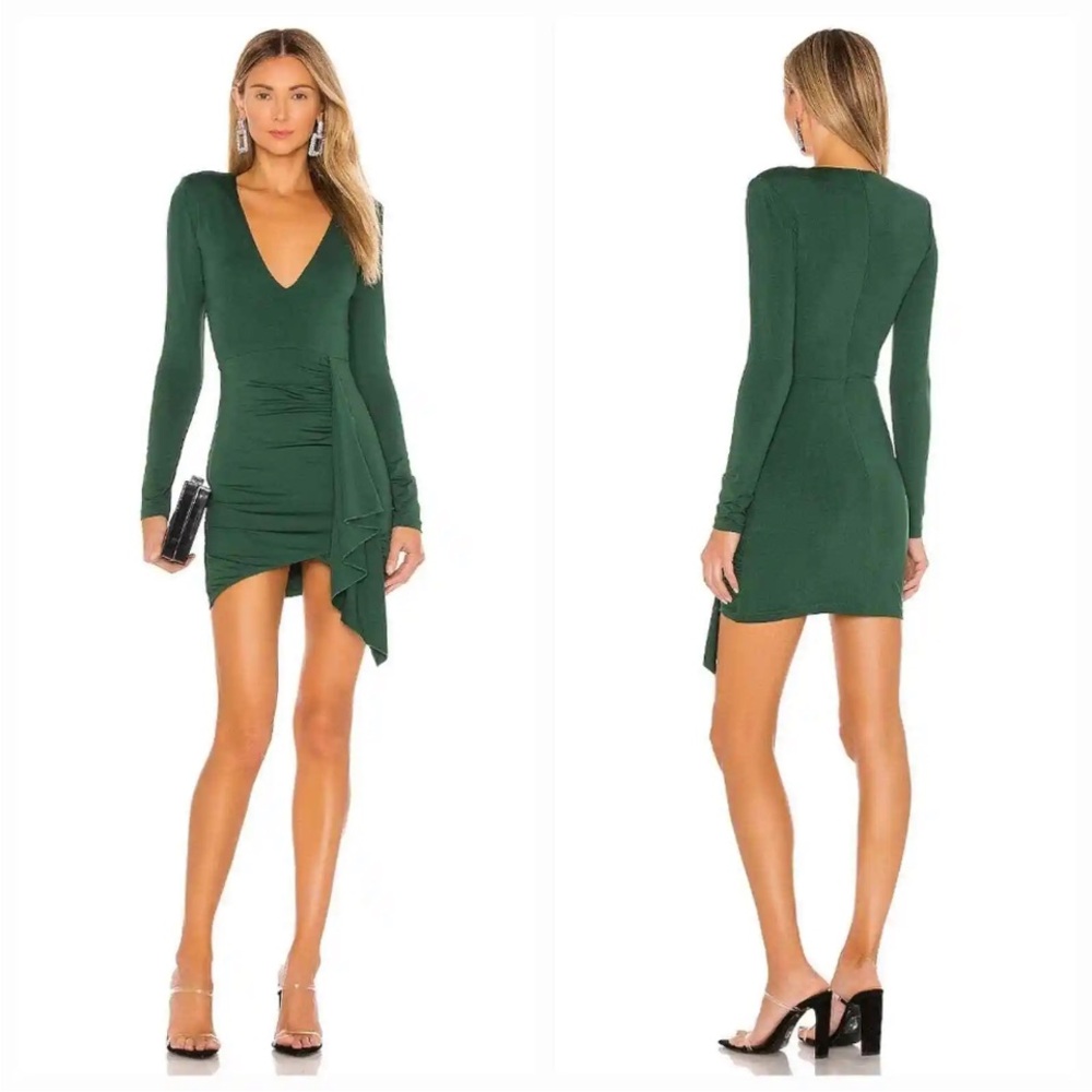 Superdown Martyna Deep V Mini Dress Emerald Color